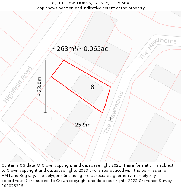 8, THE HAWTHORNS, LYDNEY, GL15 5BX: Plot and title map