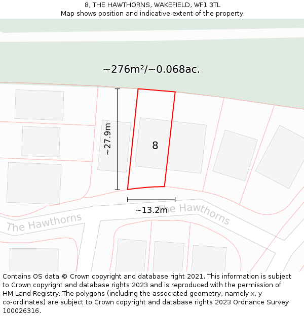 8, THE HAWTHORNS, WAKEFIELD, WF1 3TL: Plot and title map