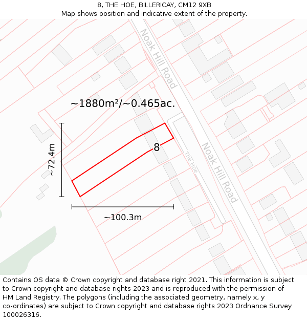 8, THE HOE, BILLERICAY, CM12 9XB: Plot and title map