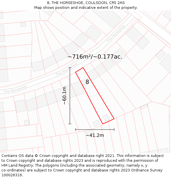 8, THE HORSESHOE, COULSDON, CR5 2AS: Plot and title map