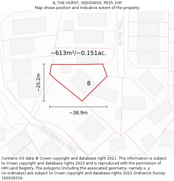 8, THE HURST, SKEGNESS, PE25 1HP: Plot and title map