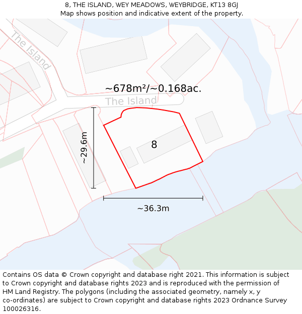 8, THE ISLAND, WEY MEADOWS, WEYBRIDGE, KT13 8GJ: Plot and title map