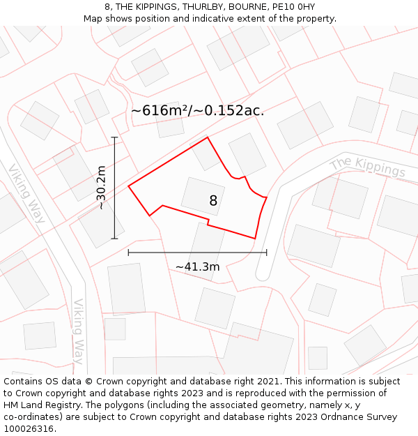 8, THE KIPPINGS, THURLBY, BOURNE, PE10 0HY: Plot and title map