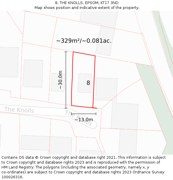 8, THE KNOLLS, EPSOM, KT17 3ND: Plot and title map