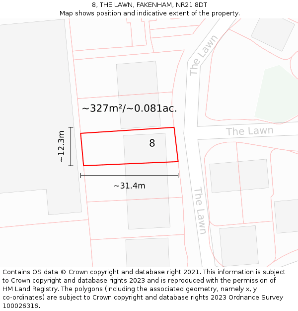8, THE LAWN, FAKENHAM, NR21 8DT: Plot and title map