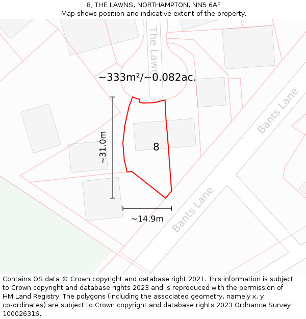 8, THE LAWNS, NORTHAMPTON, NN5 6AF: Plot and title map