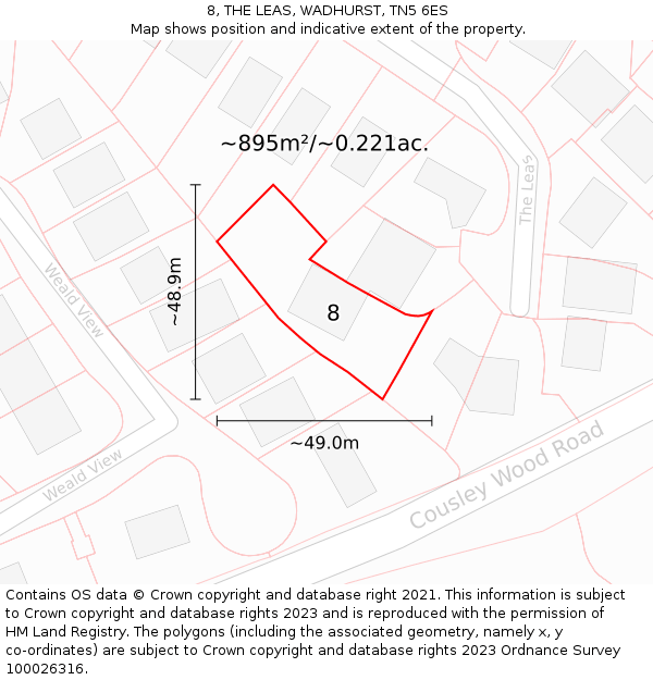 8, THE LEAS, WADHURST, TN5 6ES: Plot and title map