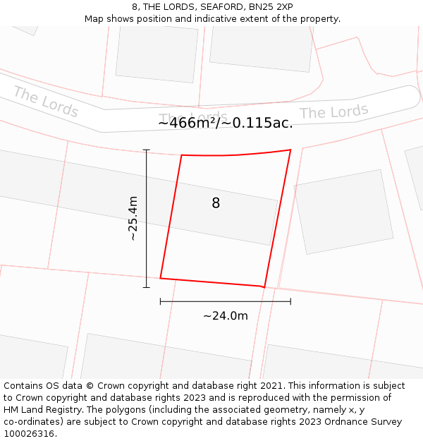 8, THE LORDS, SEAFORD, BN25 2XP: Plot and title map