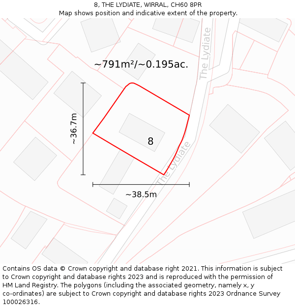 8, THE LYDIATE, WIRRAL, CH60 8PR: Plot and title map