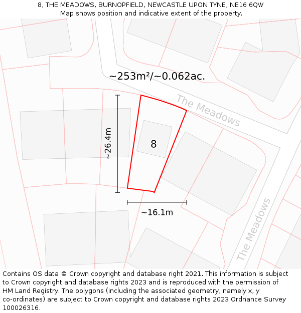 8, THE MEADOWS, BURNOPFIELD, NEWCASTLE UPON TYNE, NE16 6QW: Plot and title map