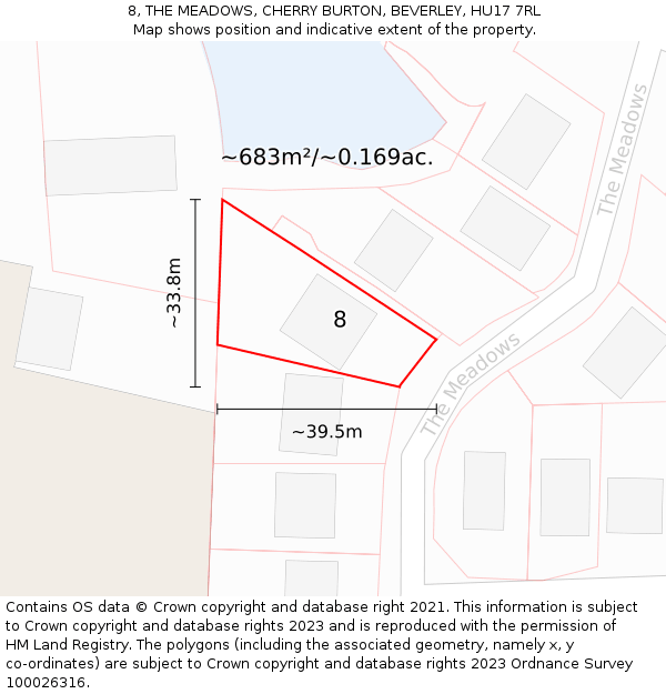 8, THE MEADOWS, CHERRY BURTON, BEVERLEY, HU17 7RL: Plot and title map