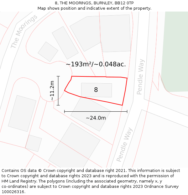 8, THE MOORINGS, BURNLEY, BB12 0TP: Plot and title map