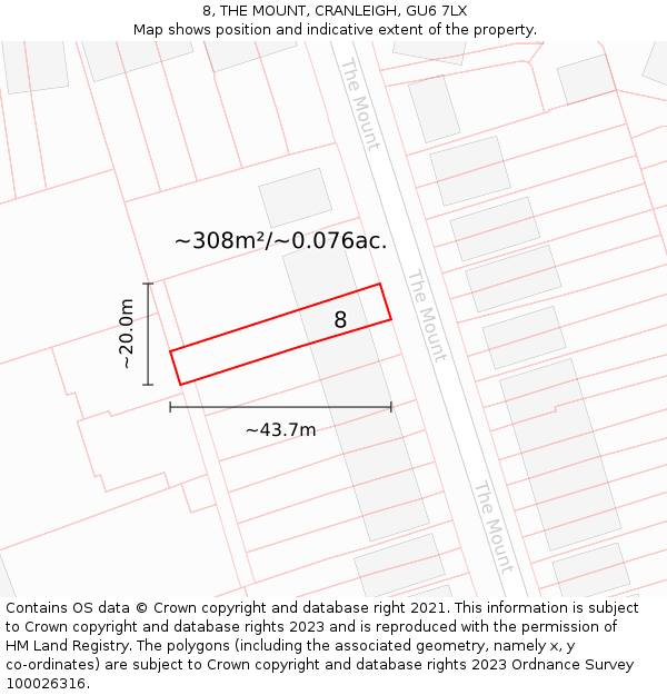 8, THE MOUNT, CRANLEIGH, GU6 7LX: Plot and title map