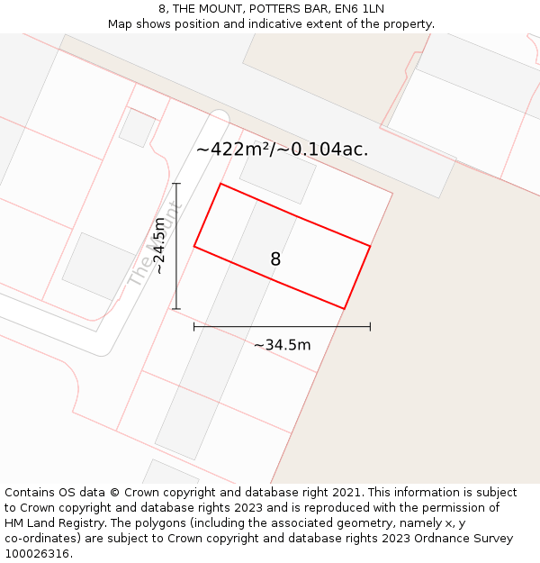 8, THE MOUNT, POTTERS BAR, EN6 1LN: Plot and title map