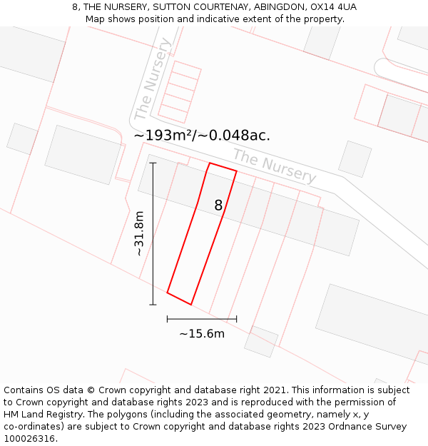 8, THE NURSERY, SUTTON COURTENAY, ABINGDON, OX14 4UA: Plot and title map