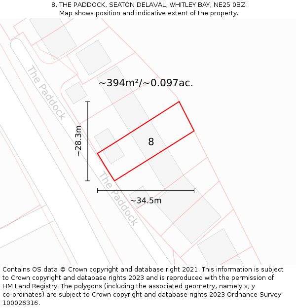 8, THE PADDOCK, SEATON DELAVAL, WHITLEY BAY, NE25 0BZ: Plot and title map