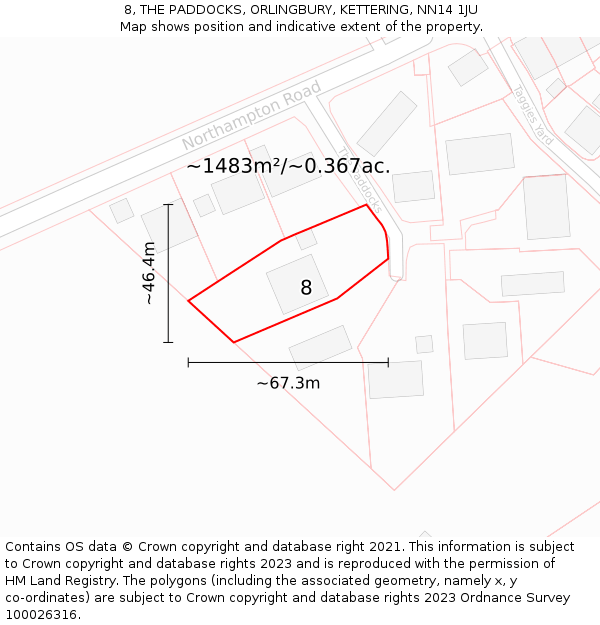 8, THE PADDOCKS, ORLINGBURY, KETTERING, NN14 1JU: Plot and title map