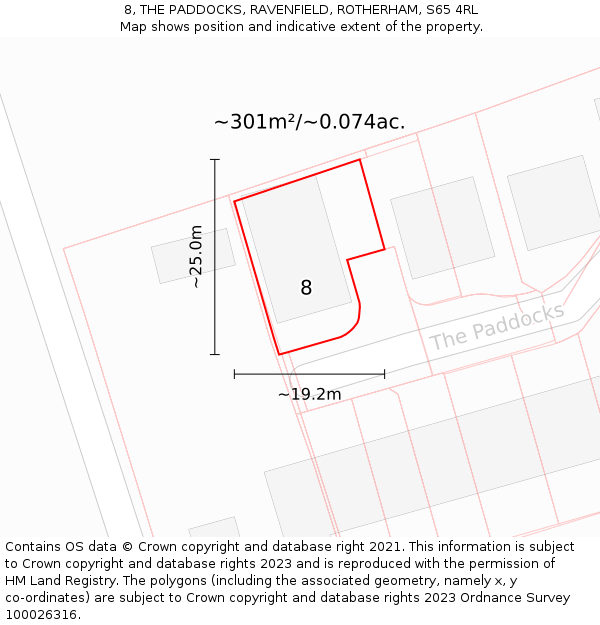 8, THE PADDOCKS, RAVENFIELD, ROTHERHAM, S65 4RL: Plot and title map