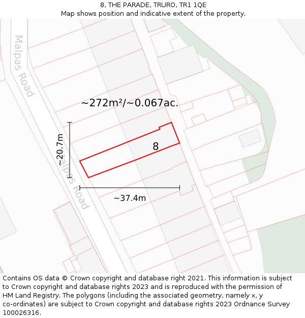 8, THE PARADE, TRURO, TR1 1QE: Plot and title map