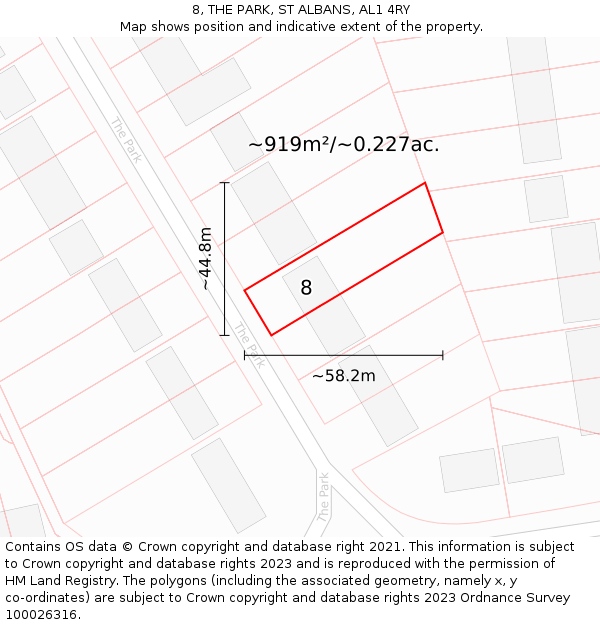 8, THE PARK, ST ALBANS, AL1 4RY: Plot and title map