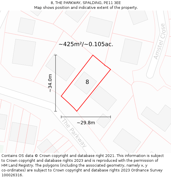 8, THE PARKWAY, SPALDING, PE11 3EE: Plot and title map