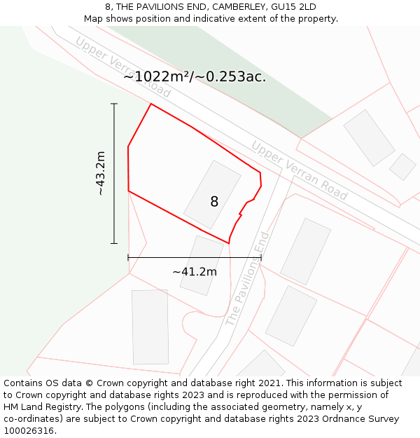 8, THE PAVILIONS END, CAMBERLEY, GU15 2LD: Plot and title map