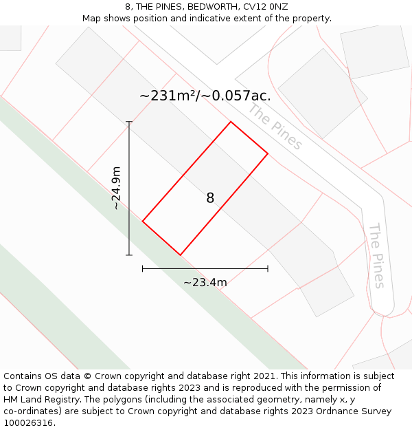 8, THE PINES, BEDWORTH, CV12 0NZ: Plot and title map