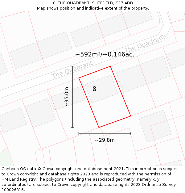 8, THE QUADRANT, SHEFFIELD, S17 4DB: Plot and title map