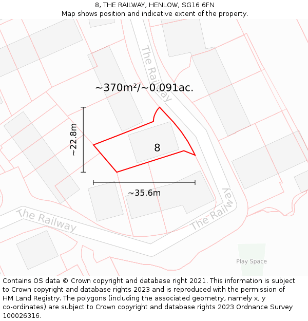 8, THE RAILWAY, HENLOW, SG16 6FN: Plot and title map