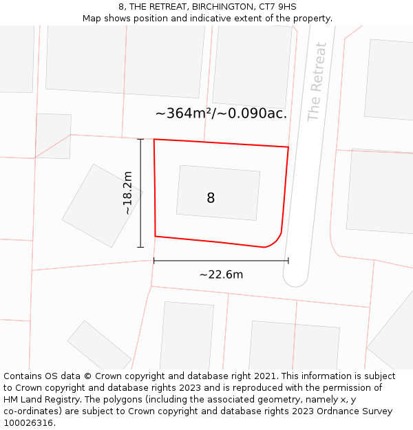 8, THE RETREAT, BIRCHINGTON, CT7 9HS: Plot and title map
