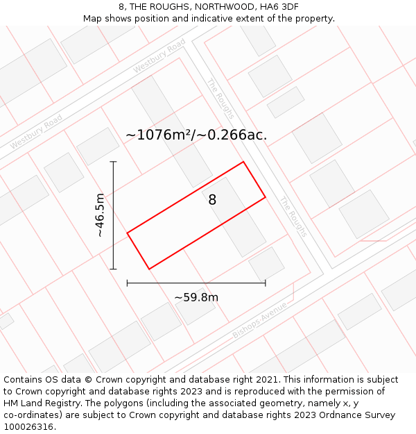 8, THE ROUGHS, NORTHWOOD, HA6 3DF: Plot and title map