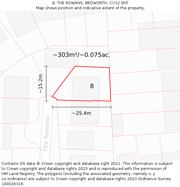 8, THE ROWANS, BEDWORTH, CV12 0NT: Plot and title map