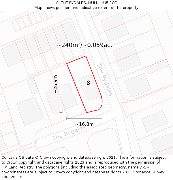 8, THE RYDALES, HULL, HU5 1QD: Plot and title map