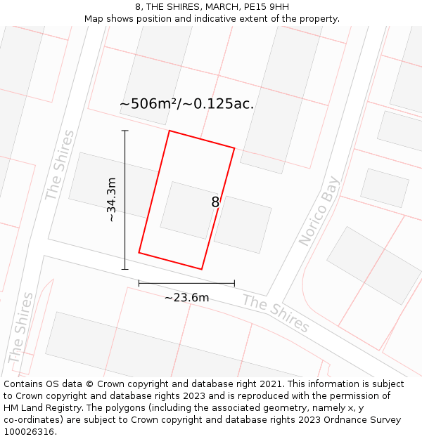 8, THE SHIRES, MARCH, PE15 9HH: Plot and title map