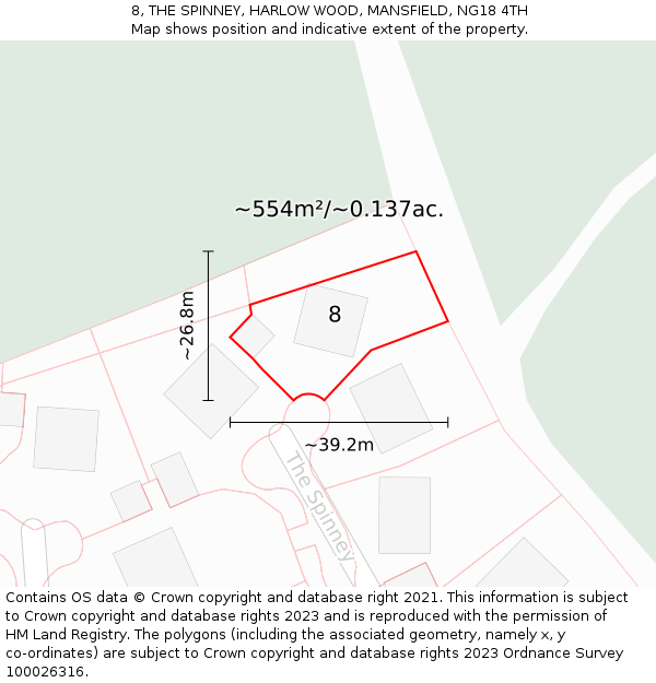 8, THE SPINNEY, HARLOW WOOD, MANSFIELD, NG18 4TH: Plot and title map