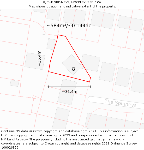 8, THE SPINNEYS, HOCKLEY, SS5 4PW: Plot and title map