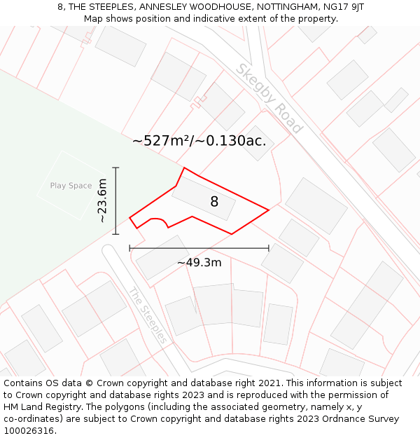 8, THE STEEPLES, ANNESLEY WOODHOUSE, NOTTINGHAM, NG17 9JT: Plot and title map