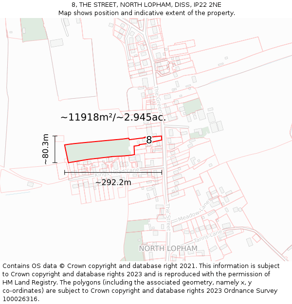 8, THE STREET, NORTH LOPHAM, DISS, IP22 2NE: Plot and title map