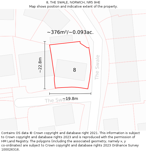 8, THE SWALE, NORWICH, NR5 9HE: Plot and title map