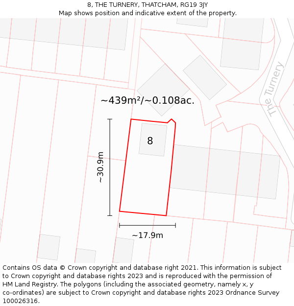 8, THE TURNERY, THATCHAM, RG19 3JY: Plot and title map