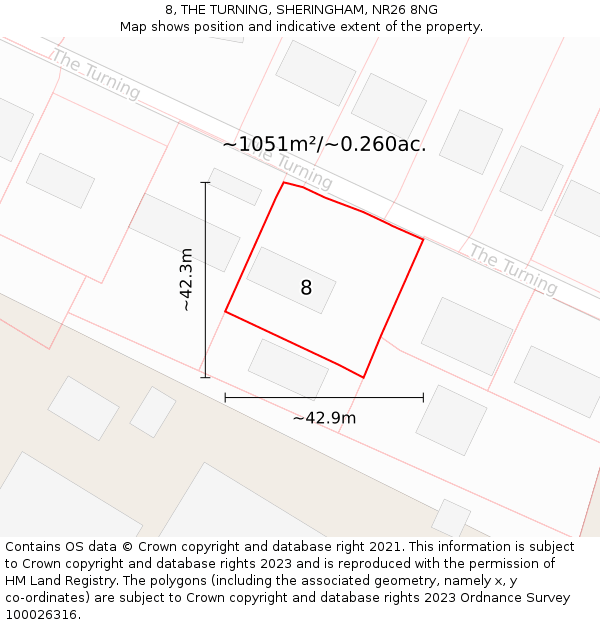 8, THE TURNING, SHERINGHAM, NR26 8NG: Plot and title map