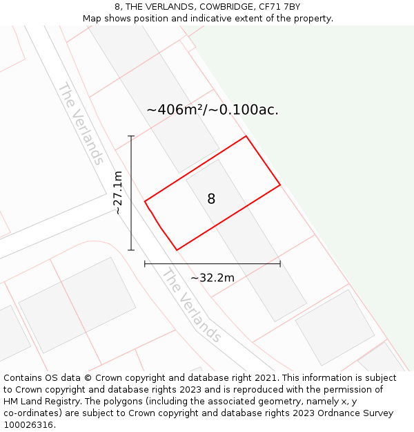 8, THE VERLANDS, COWBRIDGE, CF71 7BY: Plot and title map
