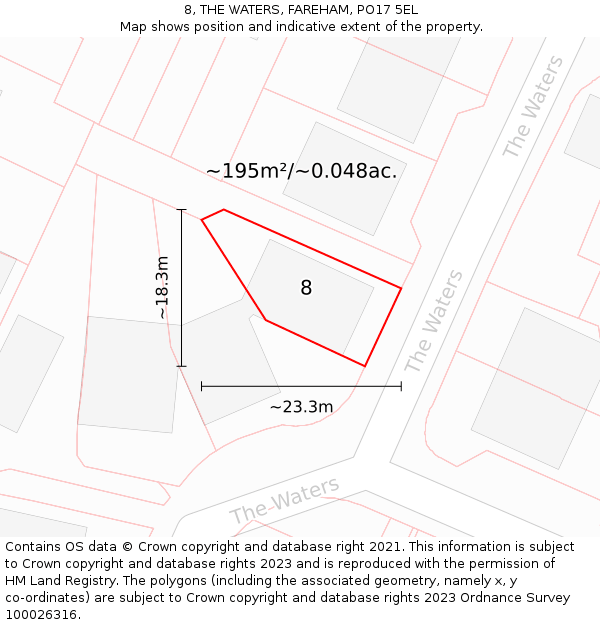 8, THE WATERS, FAREHAM, PO17 5EL: Plot and title map