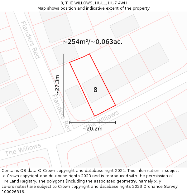 8, THE WILLOWS, HULL, HU7 4WH: Plot and title map