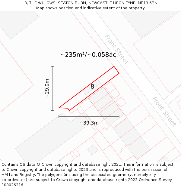 8, THE WILLOWS, SEATON BURN, NEWCASTLE UPON TYNE, NE13 6BN: Plot and title map