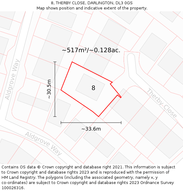 8, THERBY CLOSE, DARLINGTON, DL3 0GS: Plot and title map