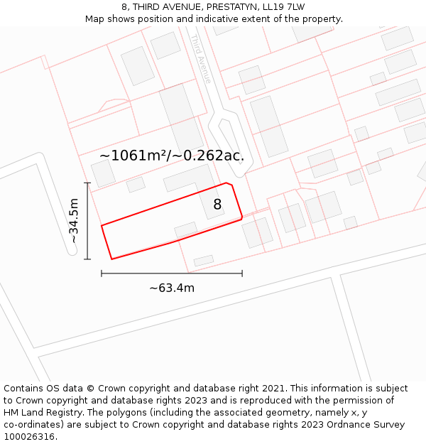 8, THIRD AVENUE, PRESTATYN, LL19 7LW: Plot and title map