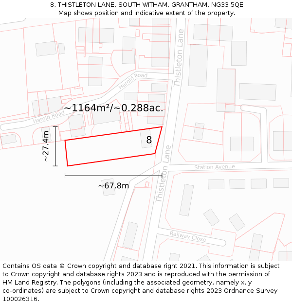 8, THISTLETON LANE, SOUTH WITHAM, GRANTHAM, NG33 5QE: Plot and title map