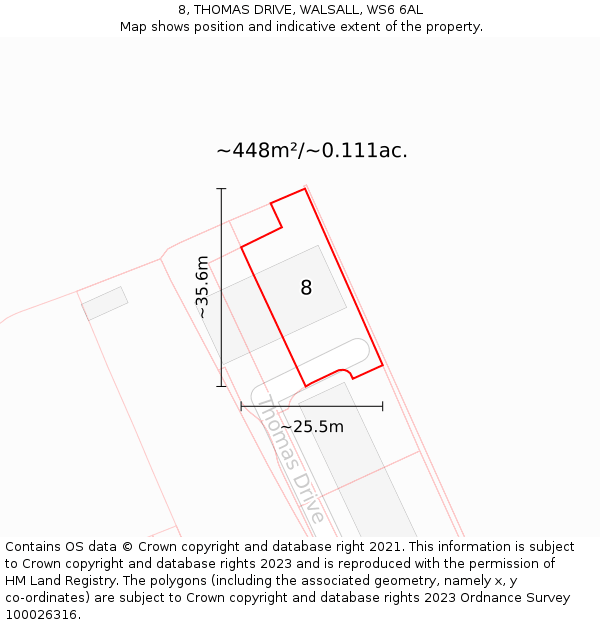8, THOMAS DRIVE, WALSALL, WS6 6AL: Plot and title map