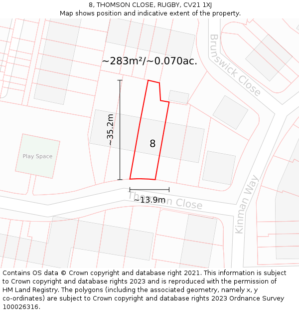 8, THOMSON CLOSE, RUGBY, CV21 1XJ: Plot and title map